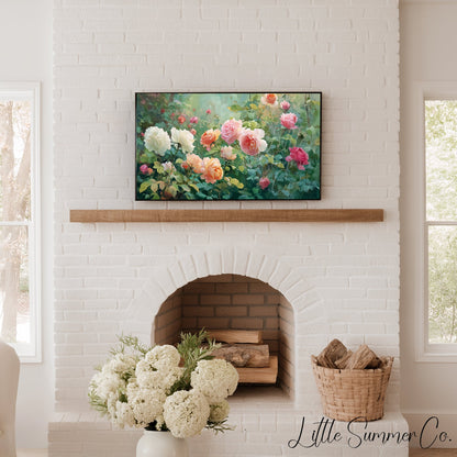 Lush Rose Garden Frame TV Art displayed on a TV