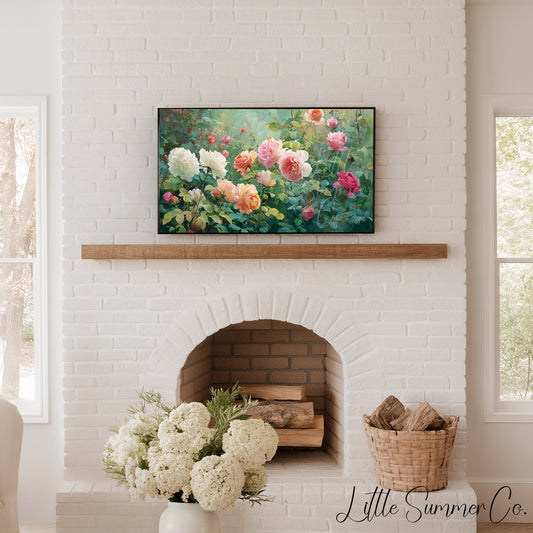 Lush Rose Garden Frame TV Art displayed on a TV
