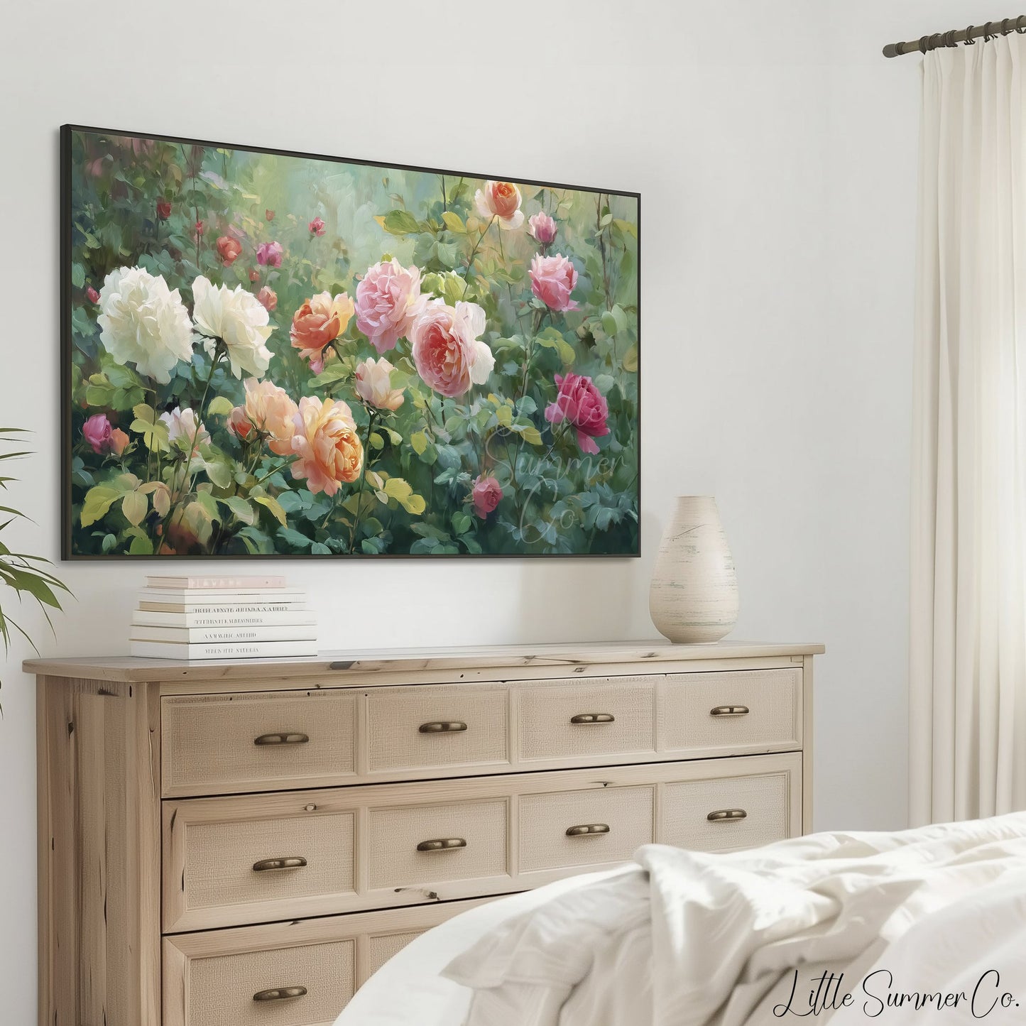 Lush Rose Garden Frame TV Art displayed on a TV