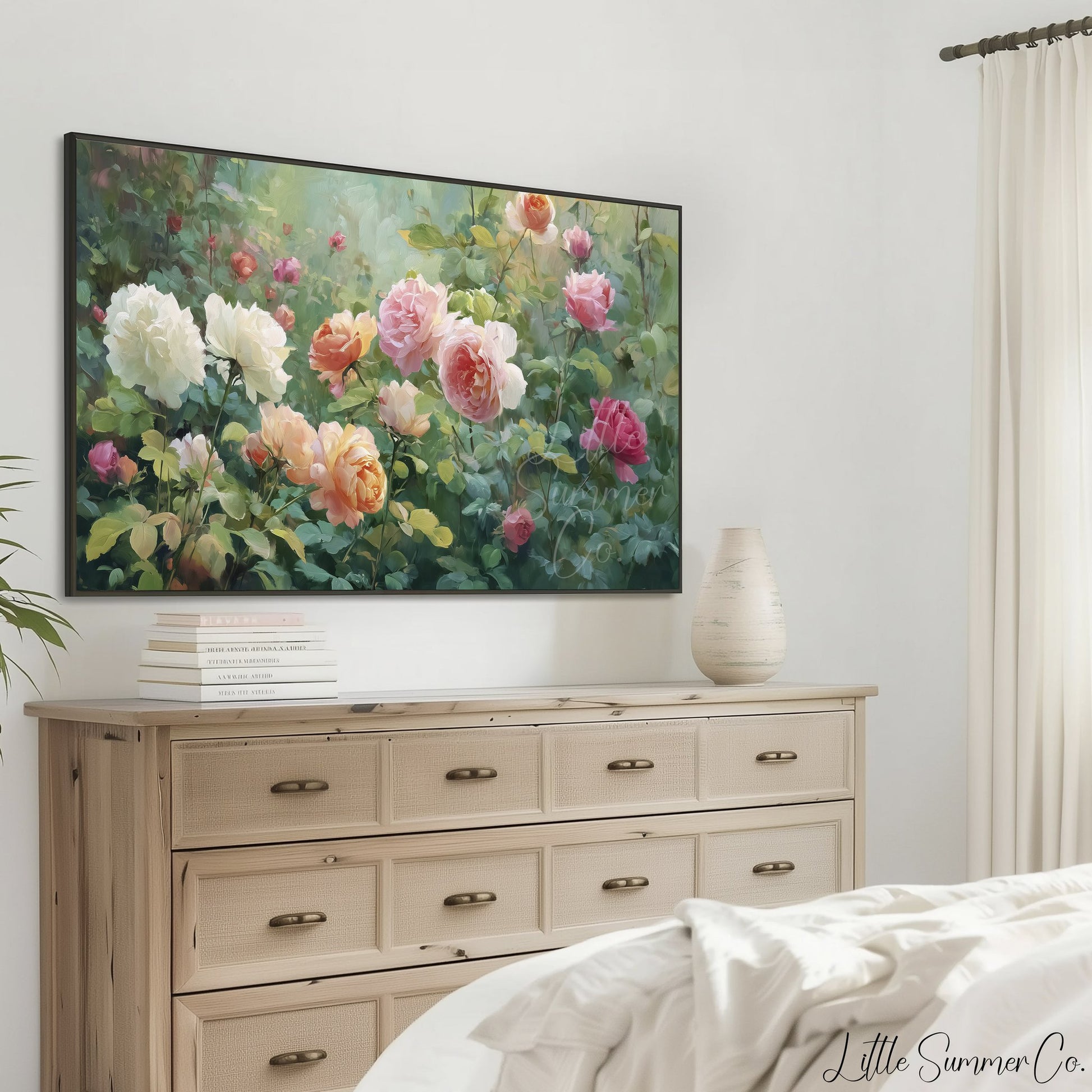 Lush Rose Garden Frame TV Art displayed on a TV