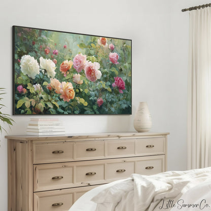 Lush Rose Garden Frame TV Art displayed on a TV