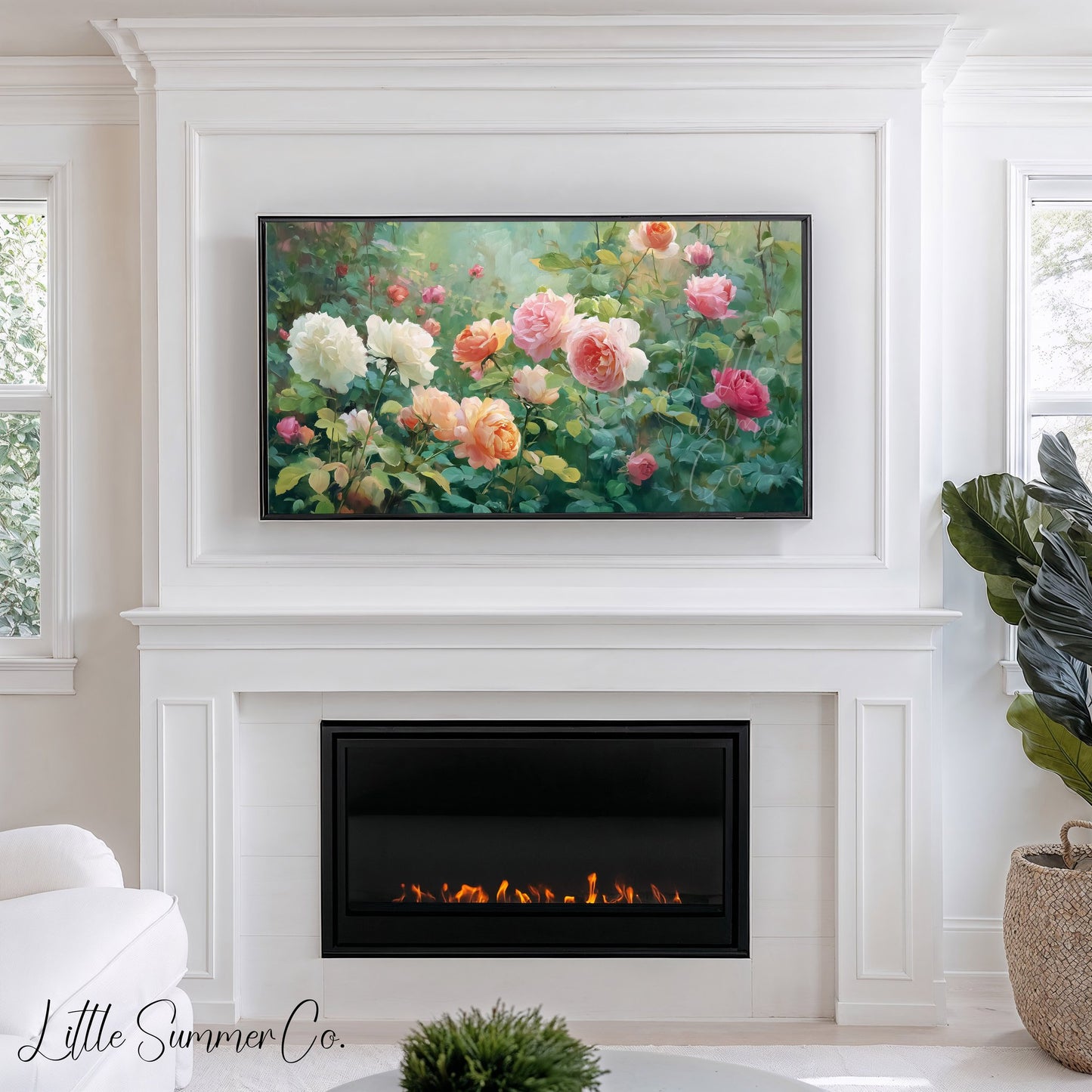 Lush Rose Garden Frame TV Art displayed on a TV