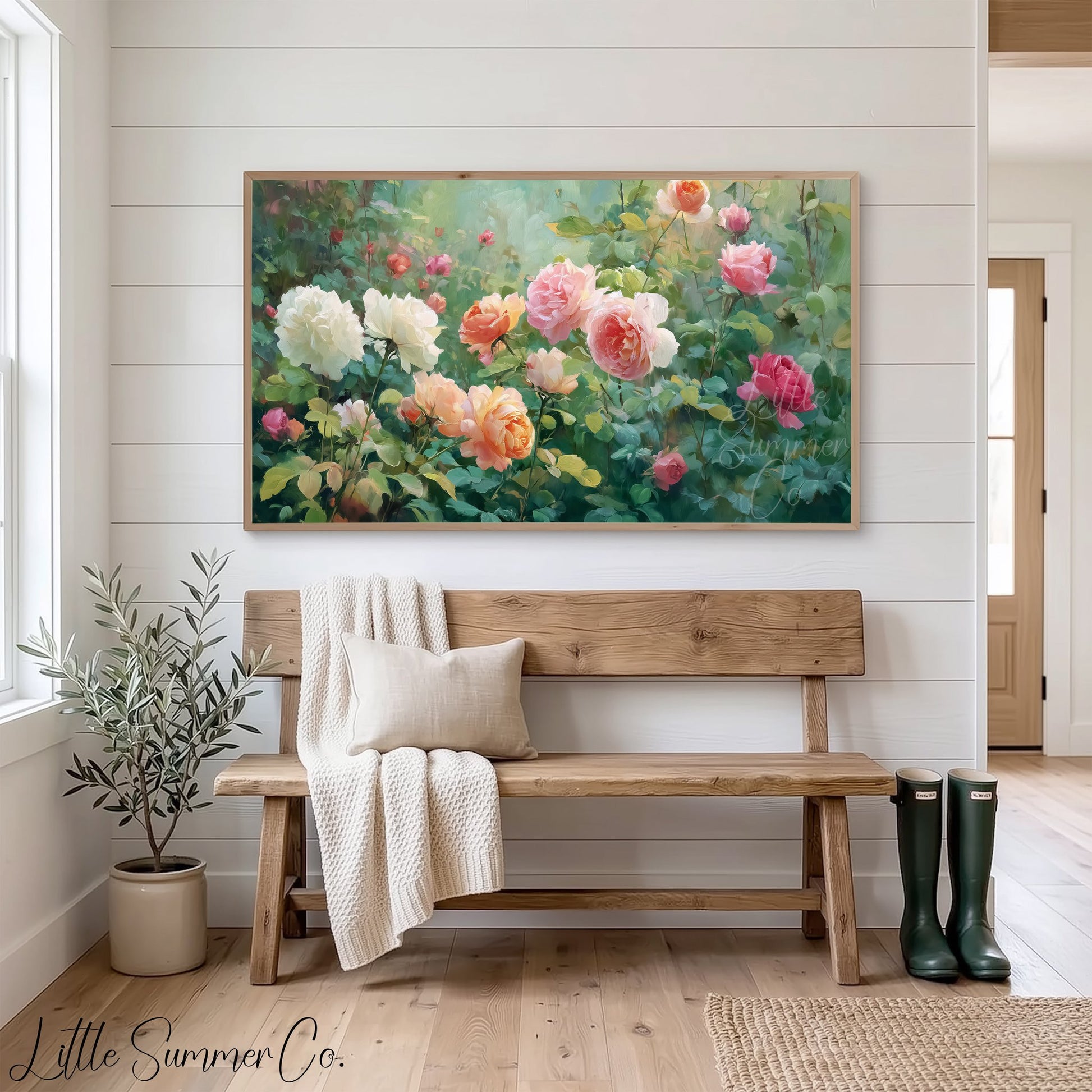 Lush Rose Garden Frame TV Art displayed on a TV