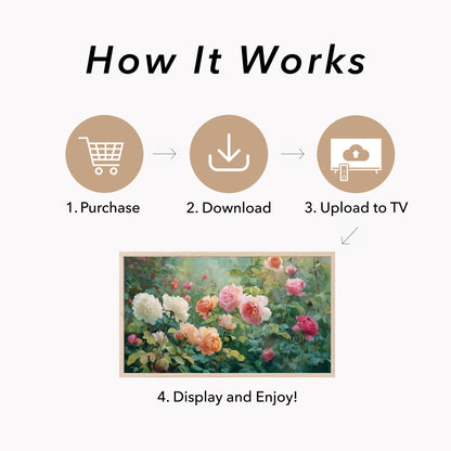 Lush Rose Garden Frame TV Art displayed on a TV