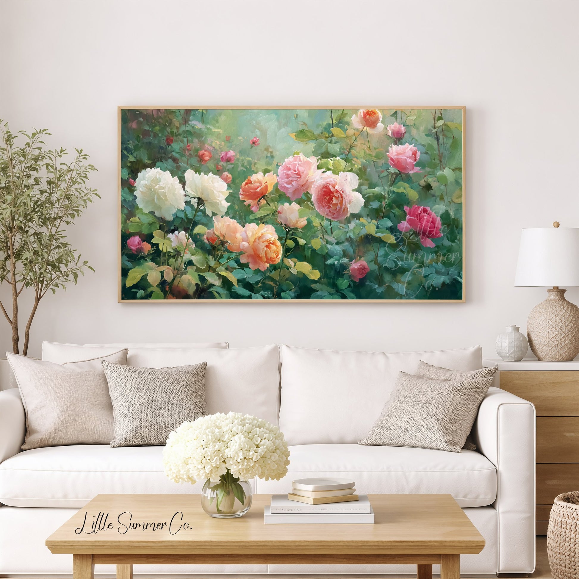 Lush Rose Garden Frame TV Art displayed on a TV