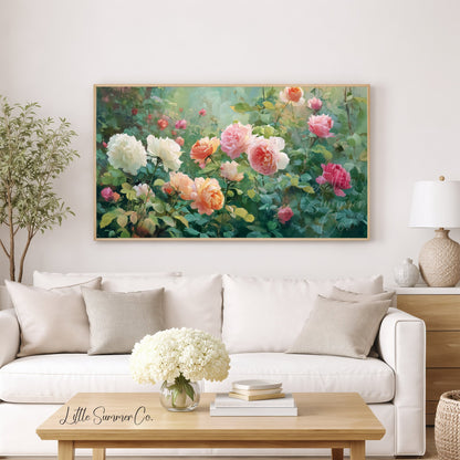 Lush Rose Garden Frame TV Art displayed on a TV