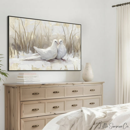 Two Turtle Doves Frame TV Art displayed on a TV