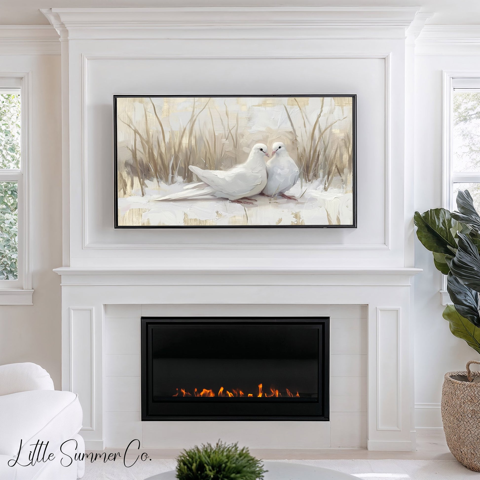 Two Turtle Doves Frame TV Art displayed on a TV