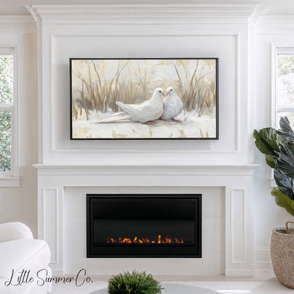 Two Turtle Doves Frame TV Art displayed on a TV