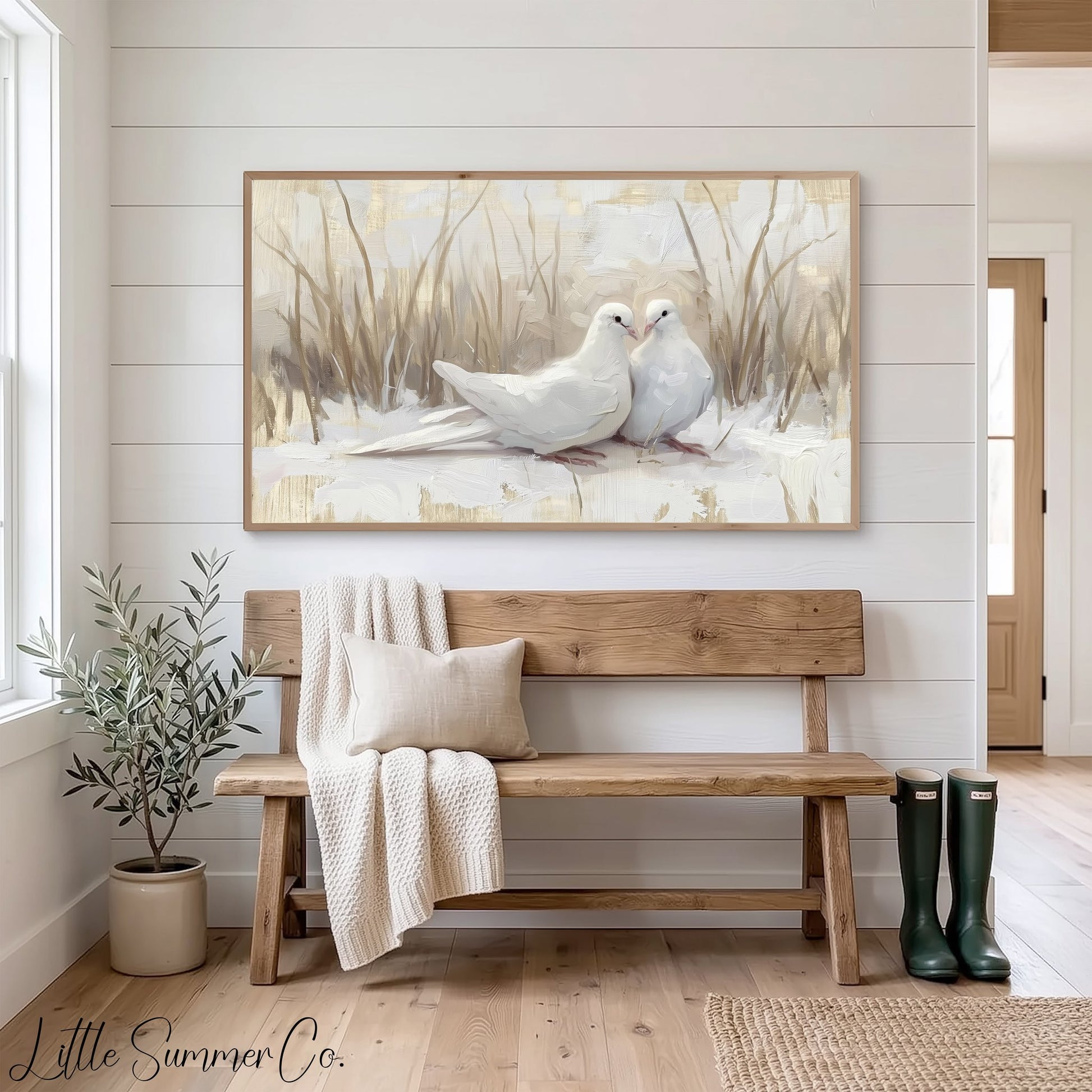 Two Turtle Doves Frame TV Art displayed on a TV