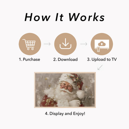Santa Claus With Holly And Glasses Frame TV Art displayed on a TV