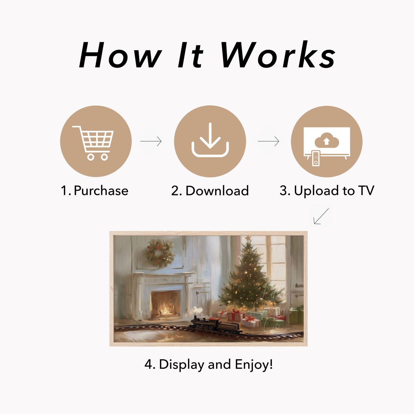 Christmas Tree And Train Frame TV Art displayed on a TV