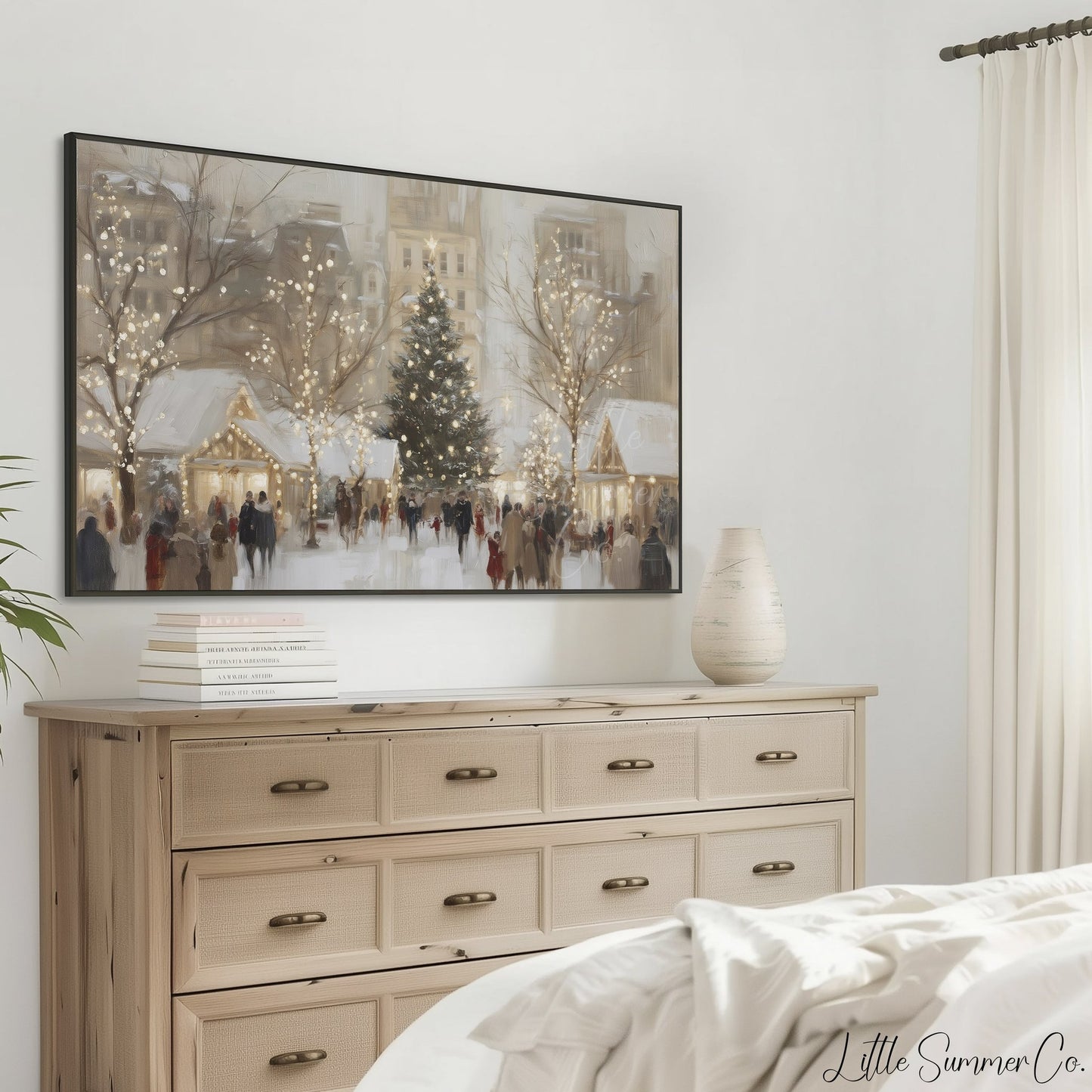 Christmas Market Tree Frame TV Art displayed on a TV