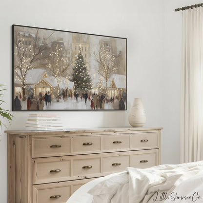 Christmas Market Tree Frame TV Art displayed on a TV