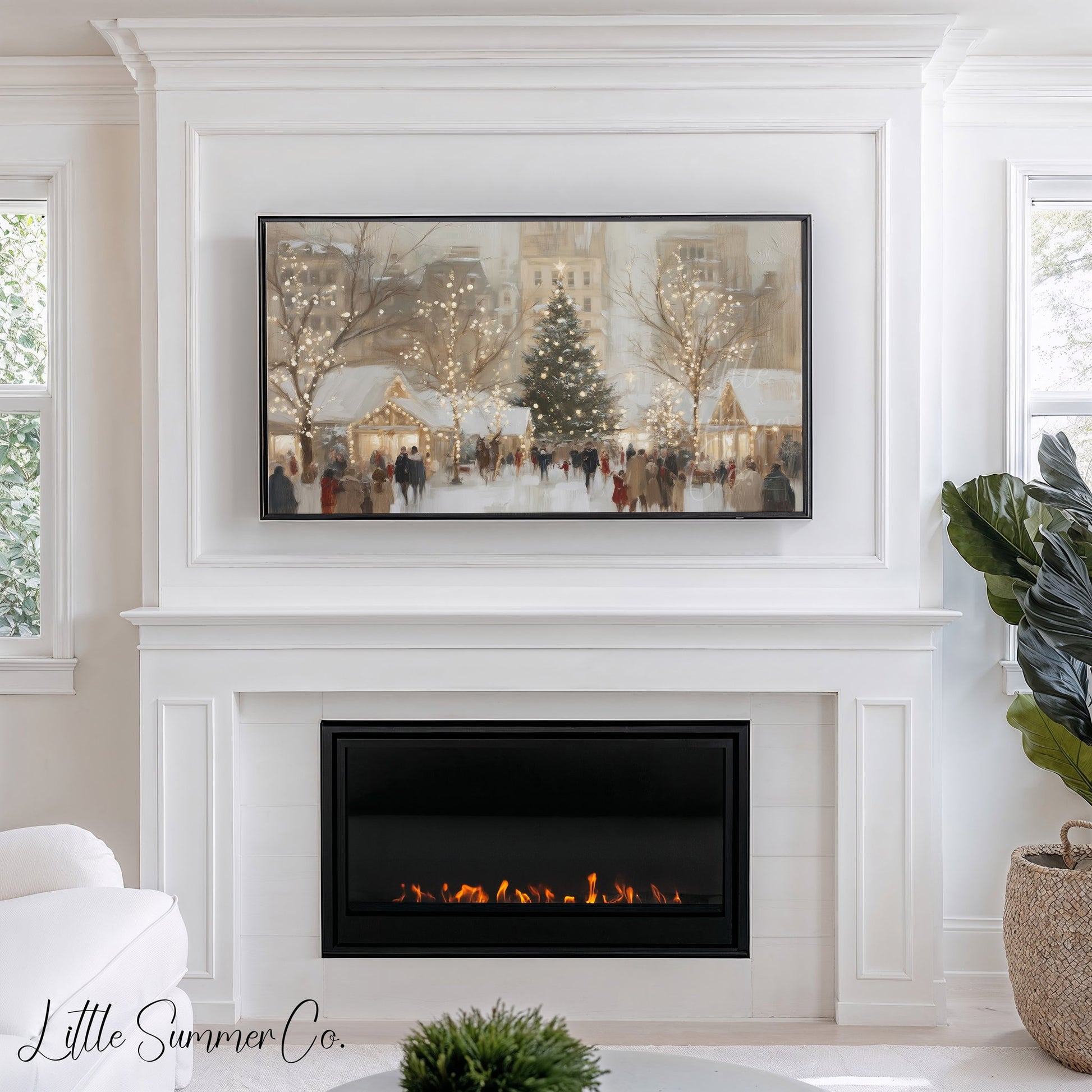 Christmas Market Tree Frame TV Art displayed on a TV
