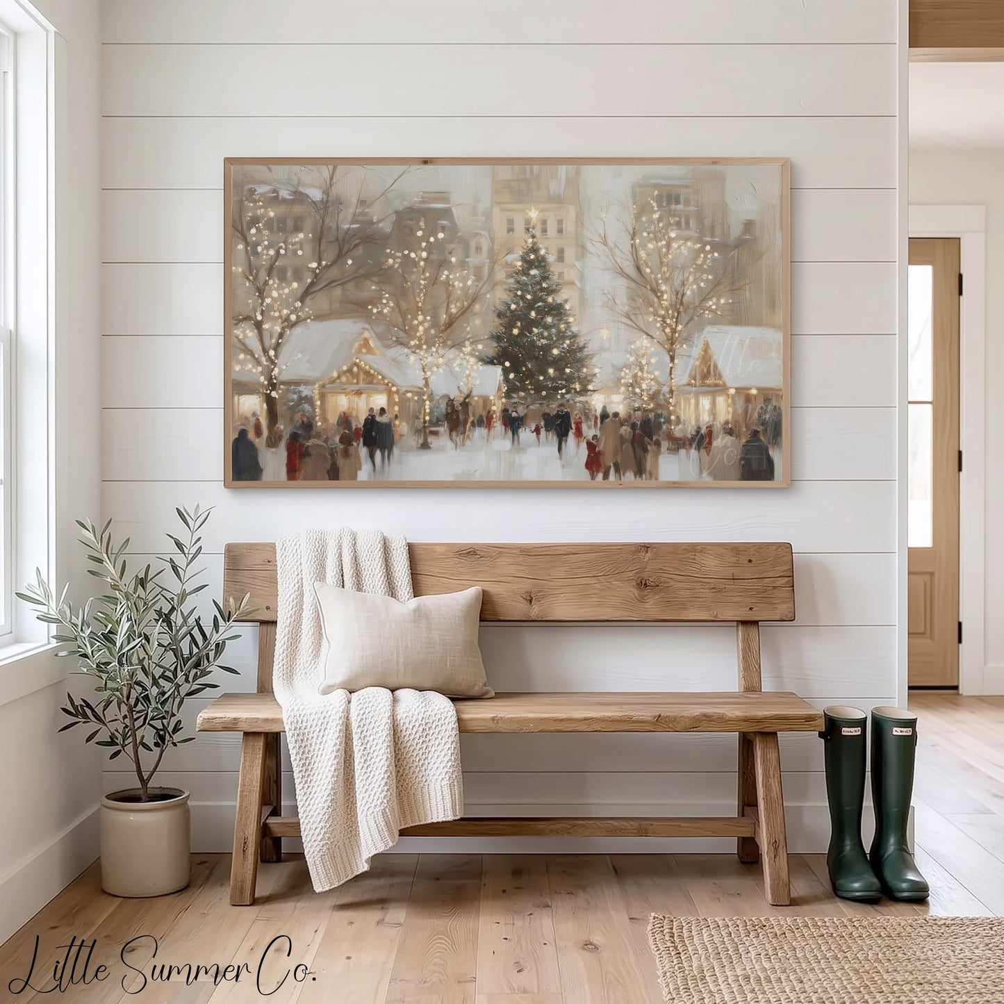 Christmas Market Tree Frame TV Art displayed on a TV