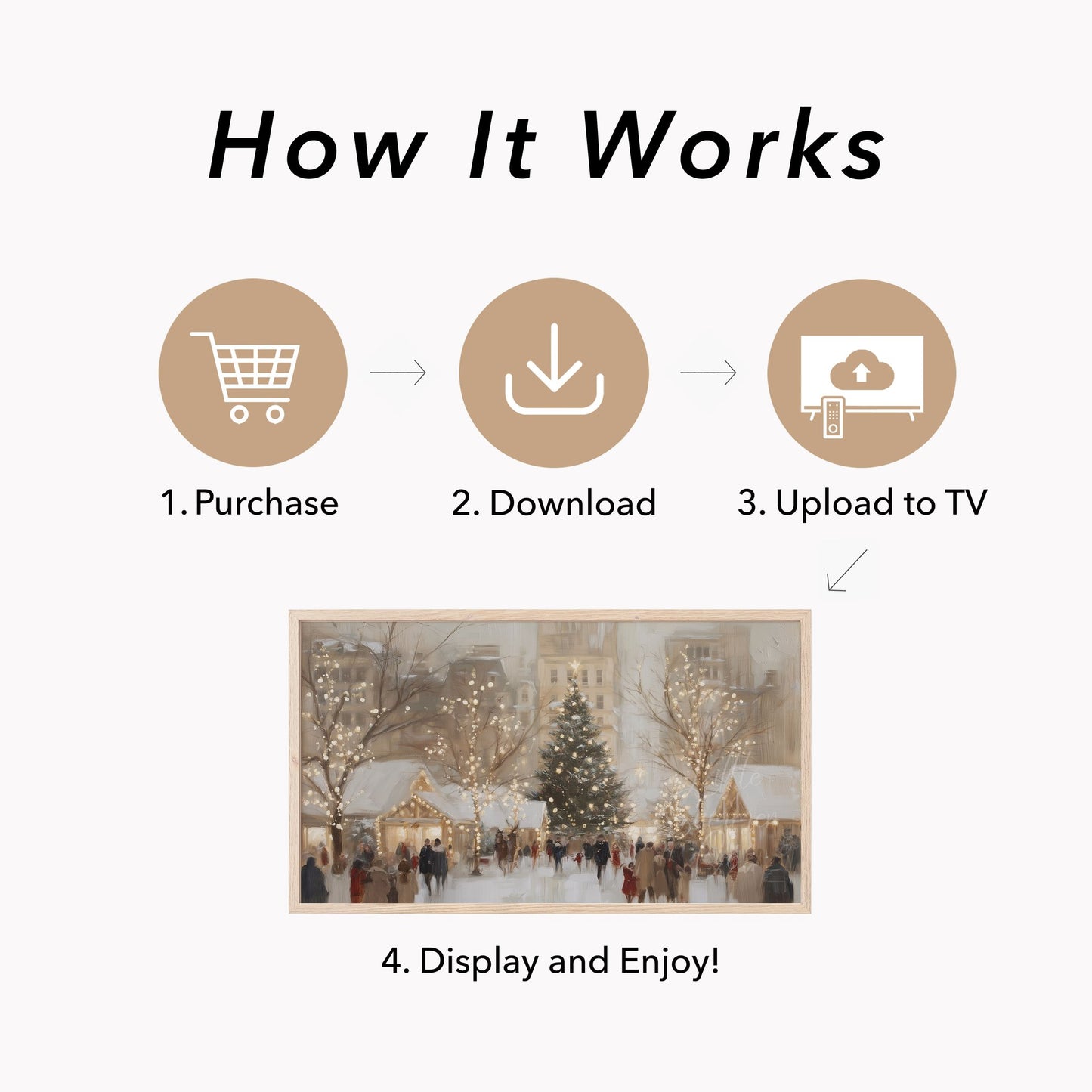 Christmas Market Tree Frame TV Art displayed on a TV