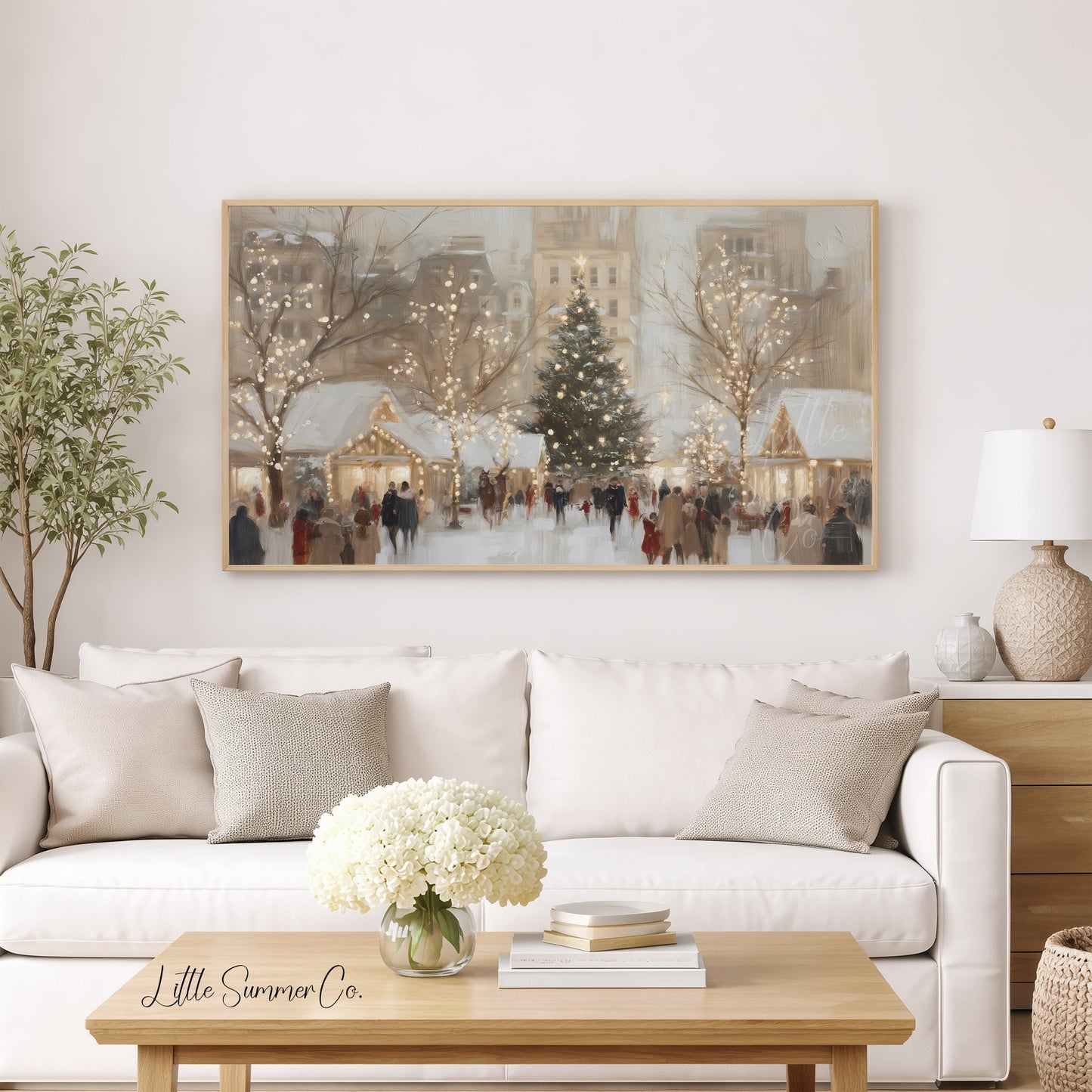 Christmas Market Tree Frame TV Art displayed on a TV