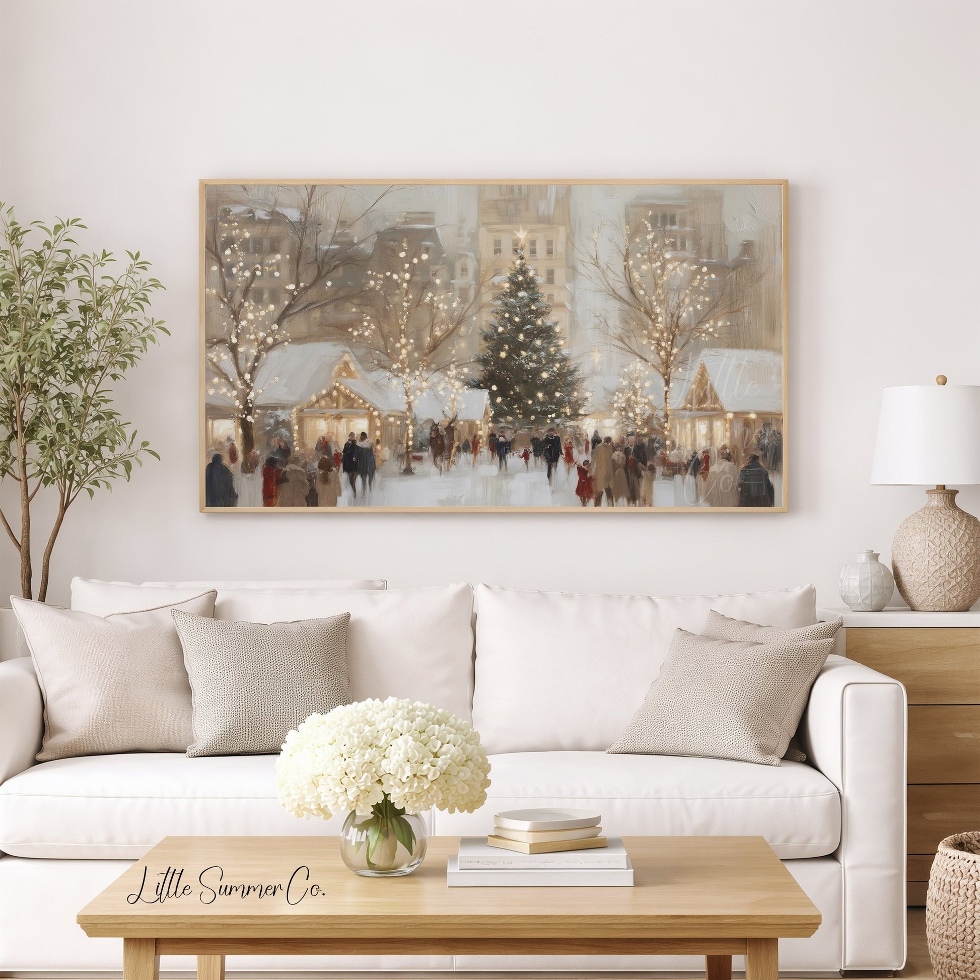 Christmas Market Tree Frame TV Art displayed on a TV