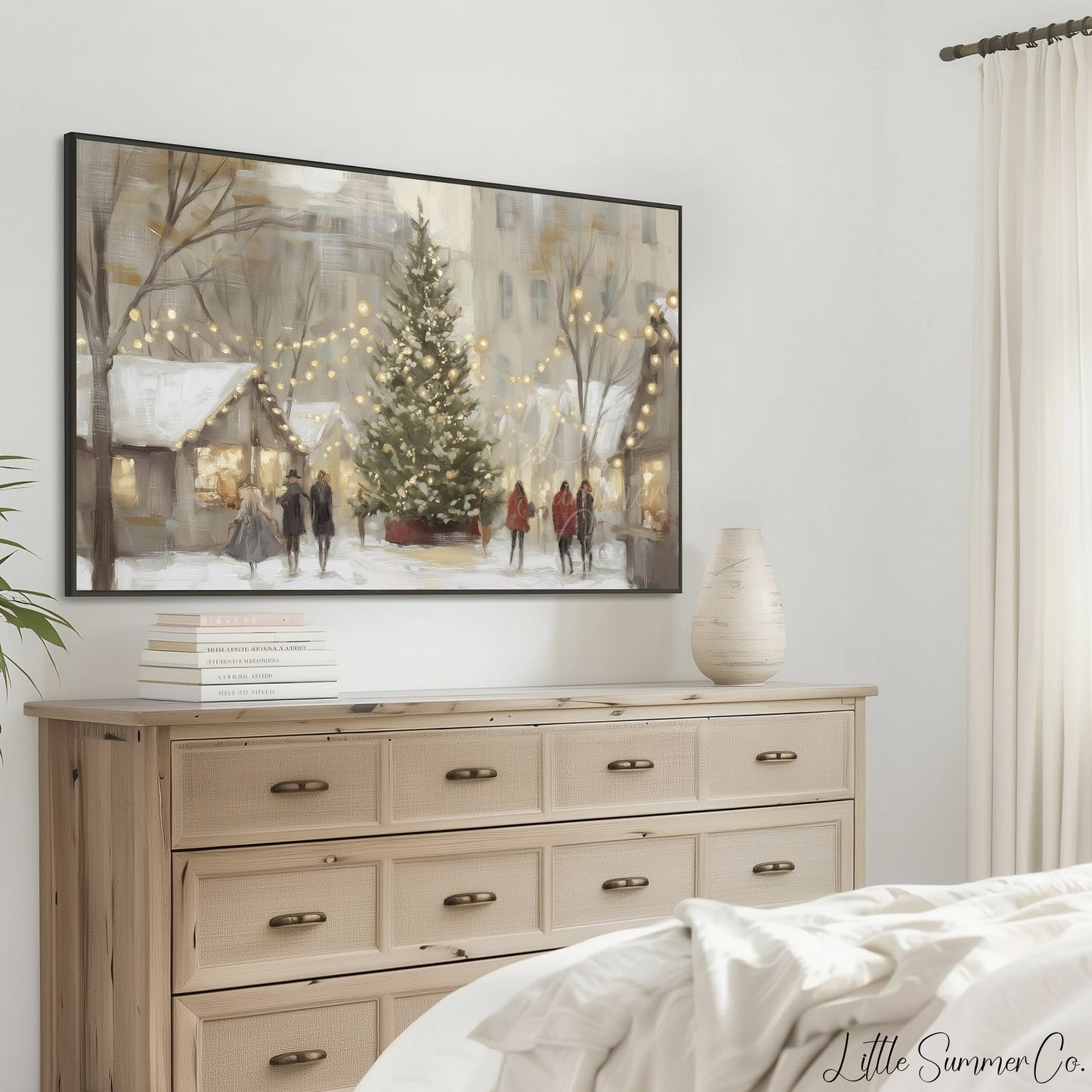 Festive Christmas Market Square Frame TV Art displayed on a TV