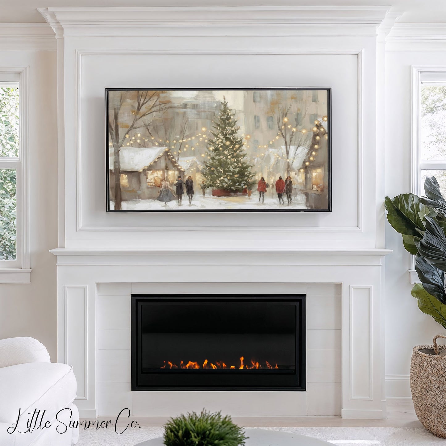 Festive Christmas Market Square Frame TV Art displayed on a TV