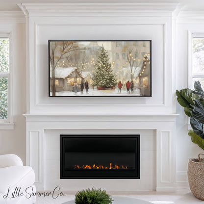 Festive Christmas Market Square Frame TV Art displayed on a TV
