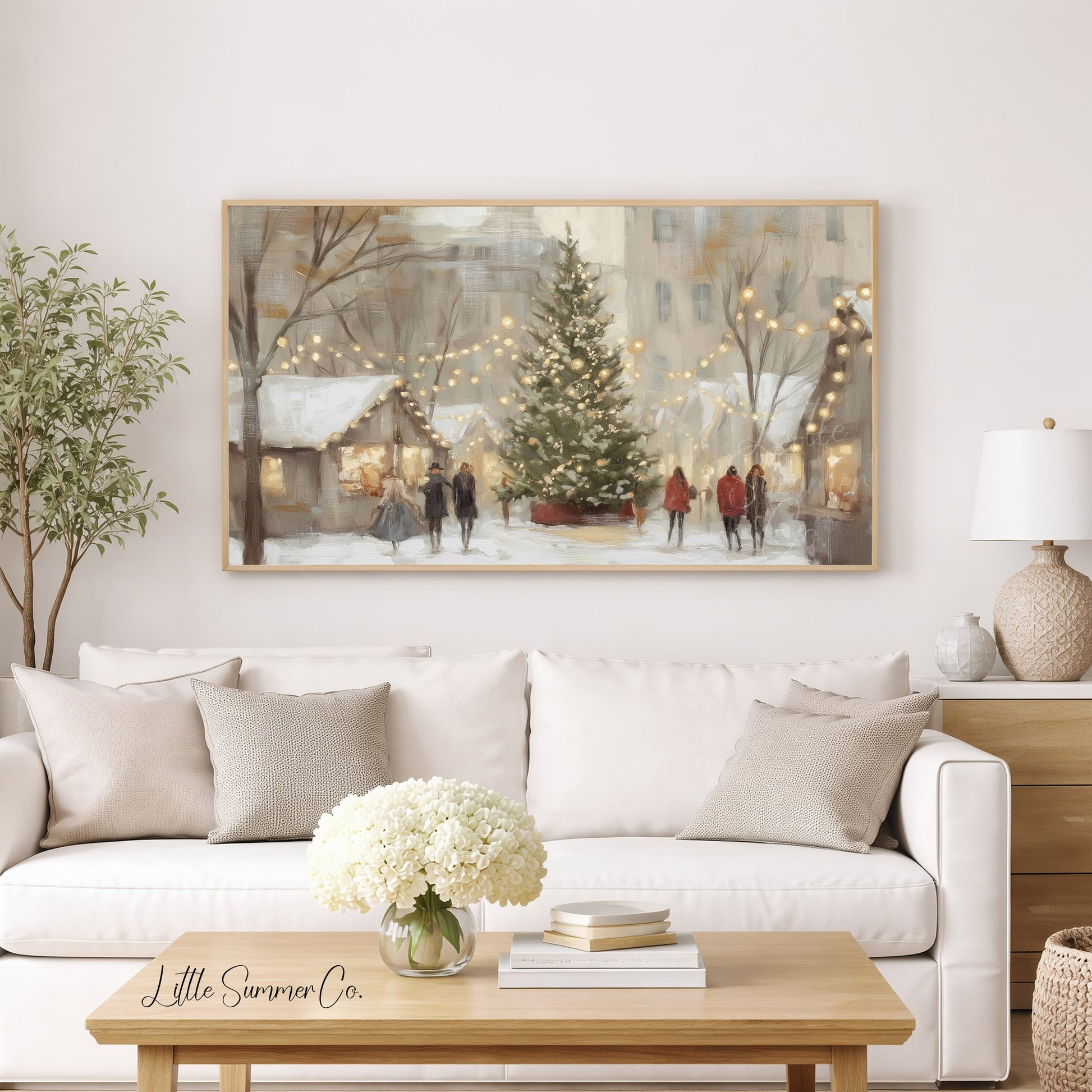 Festive Christmas Market Square Frame TV Art displayed on a TV