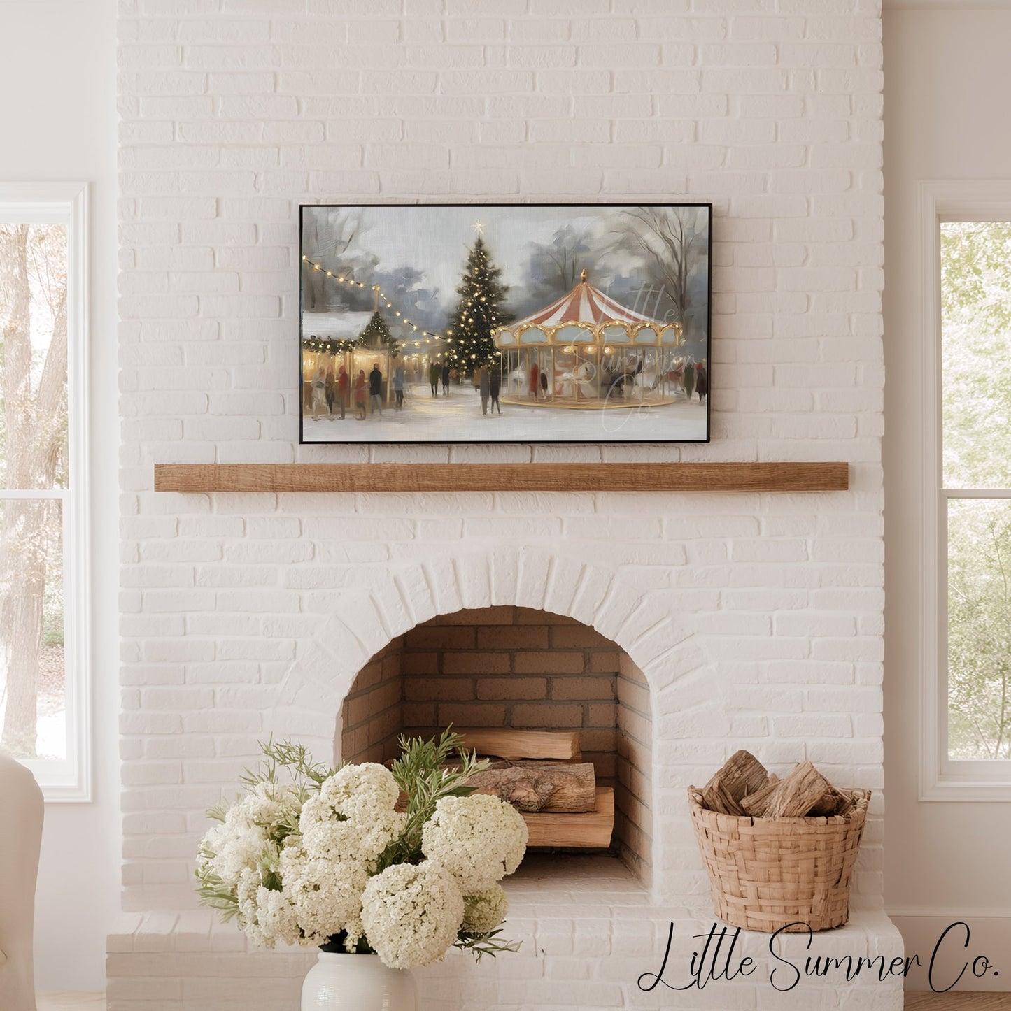 Christmas Carousel Tree Frame TV Art displayed on a TV