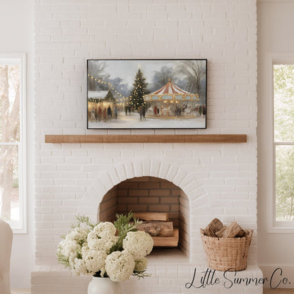 Christmas Carousel Tree Frame TV Art displayed on a TV
