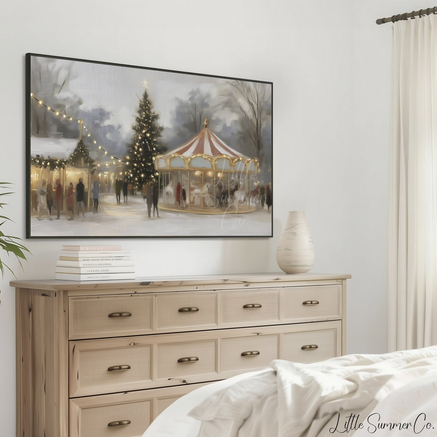 Christmas Carousel Tree Frame TV Art displayed on a TV