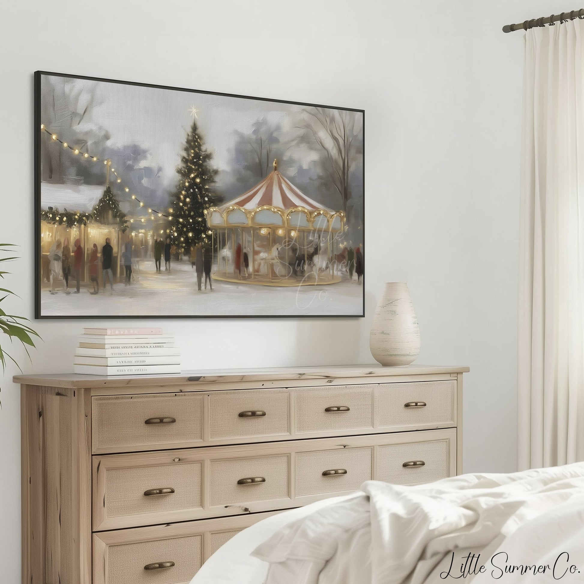 Christmas Carousel Tree Frame TV Art displayed on a TV