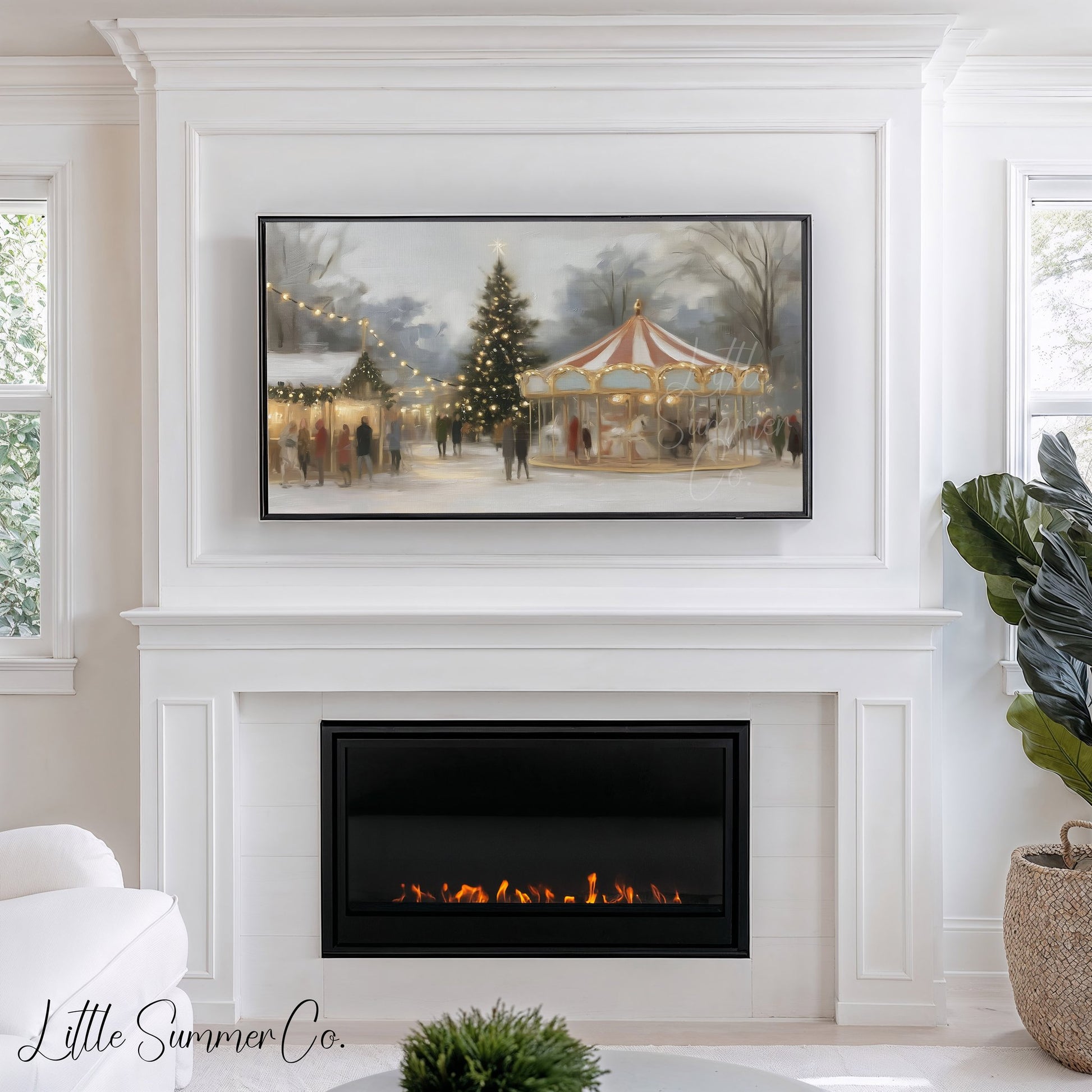 Christmas Carousel Tree Frame TV Art displayed on a TV