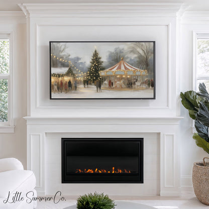 Christmas Carousel Tree Frame TV Art displayed on a TV