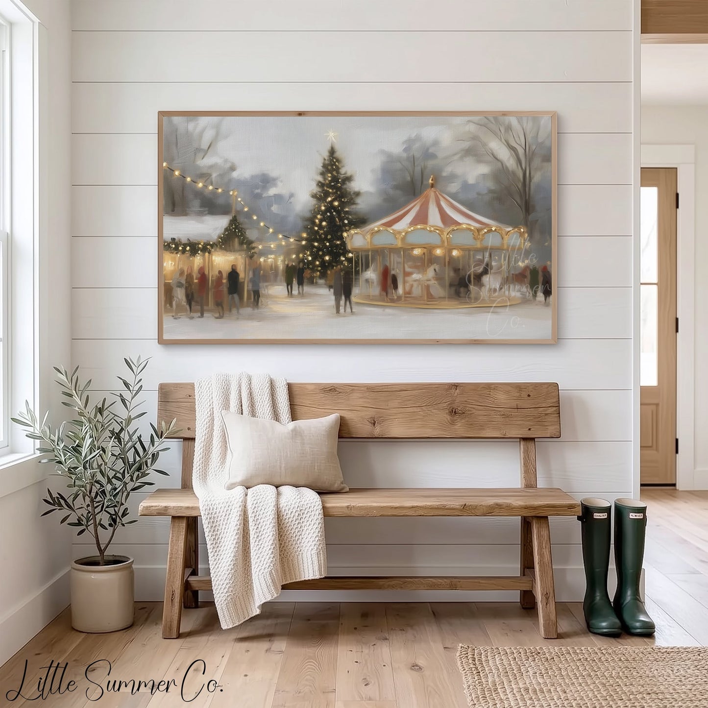 Christmas Carousel Tree Frame TV Art displayed on a TV