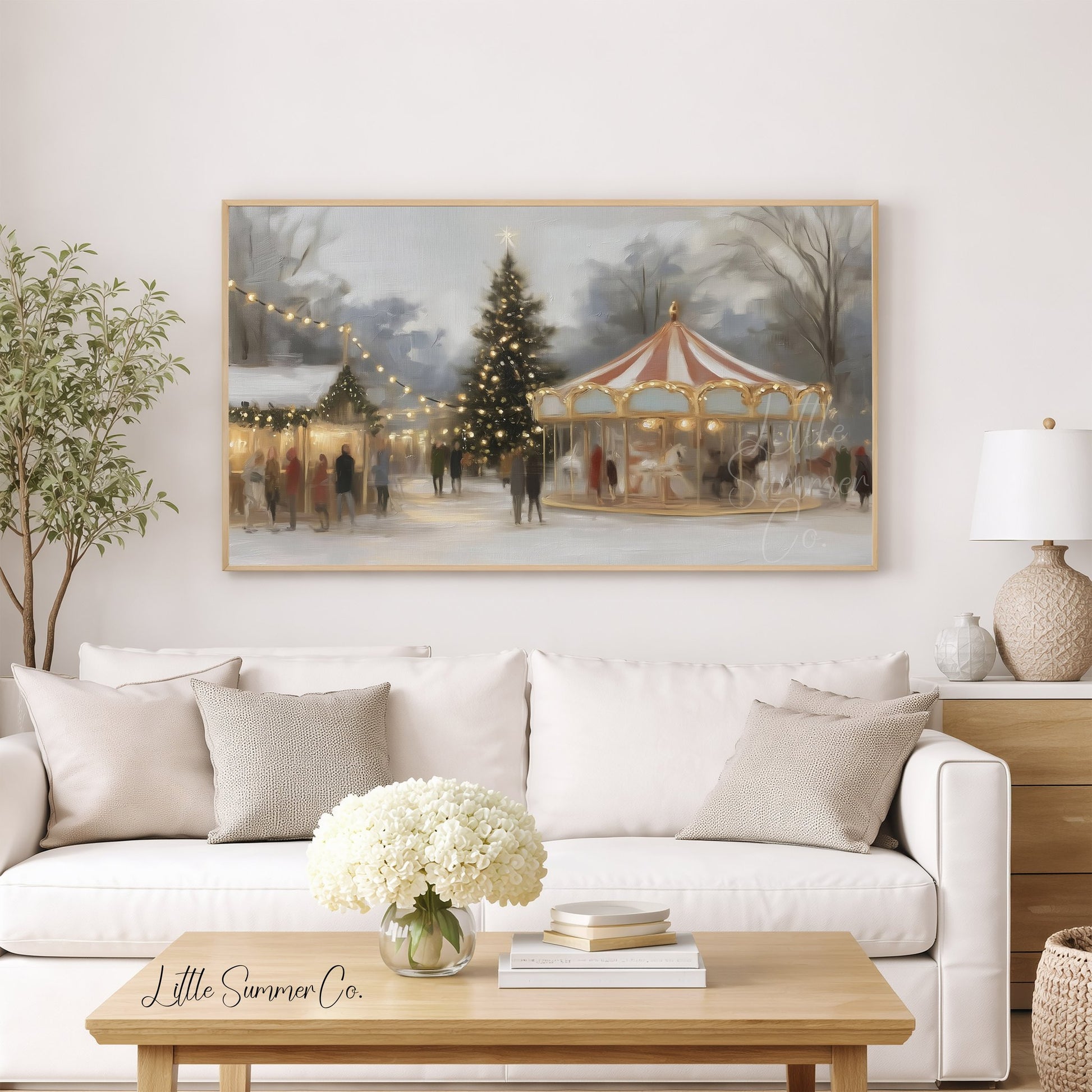 Christmas Carousel Tree Frame TV Art displayed on a TV