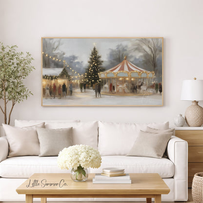Christmas Carousel Tree Frame TV Art displayed on a TV