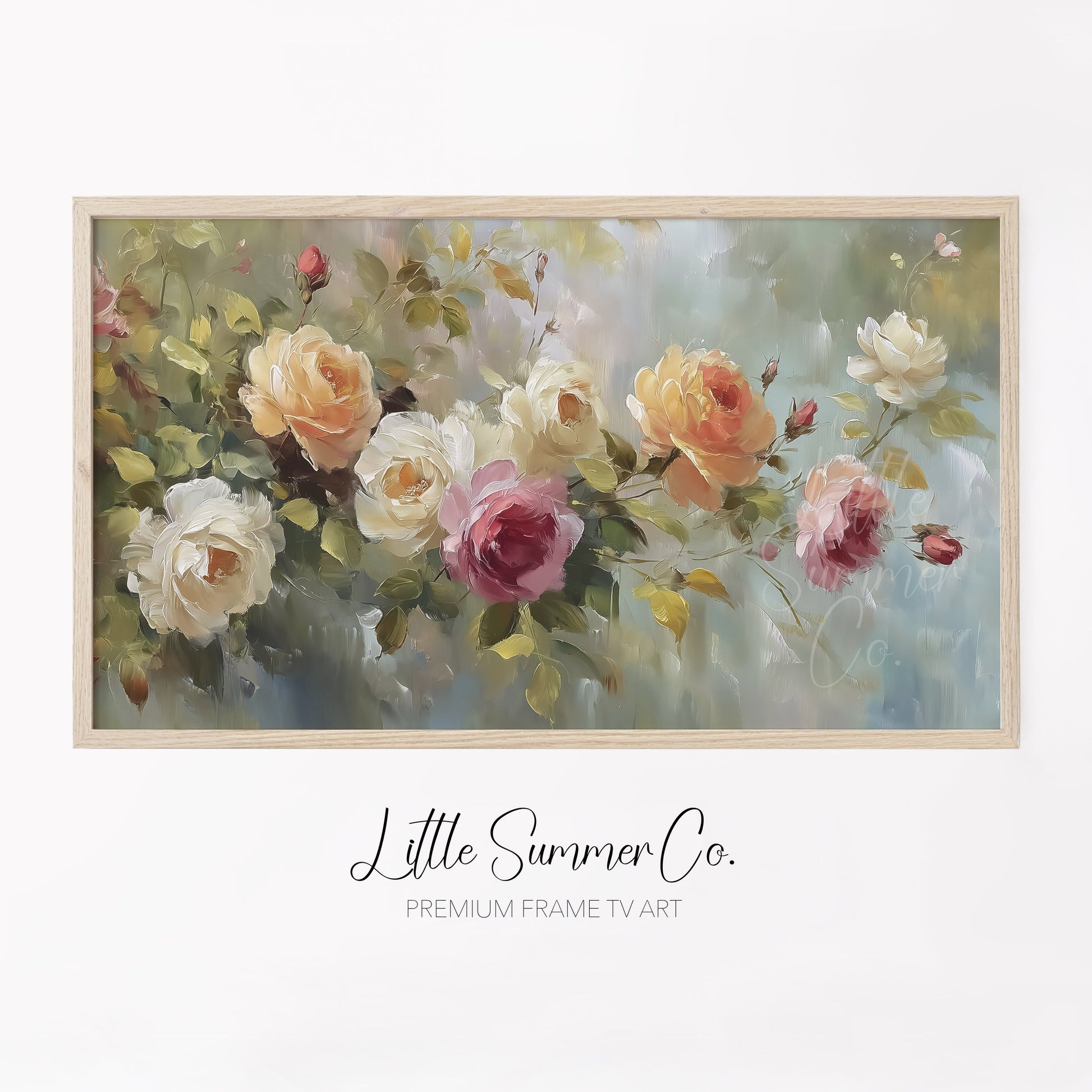 Trailing Rose Branches Frame TV Art displayed on a TV