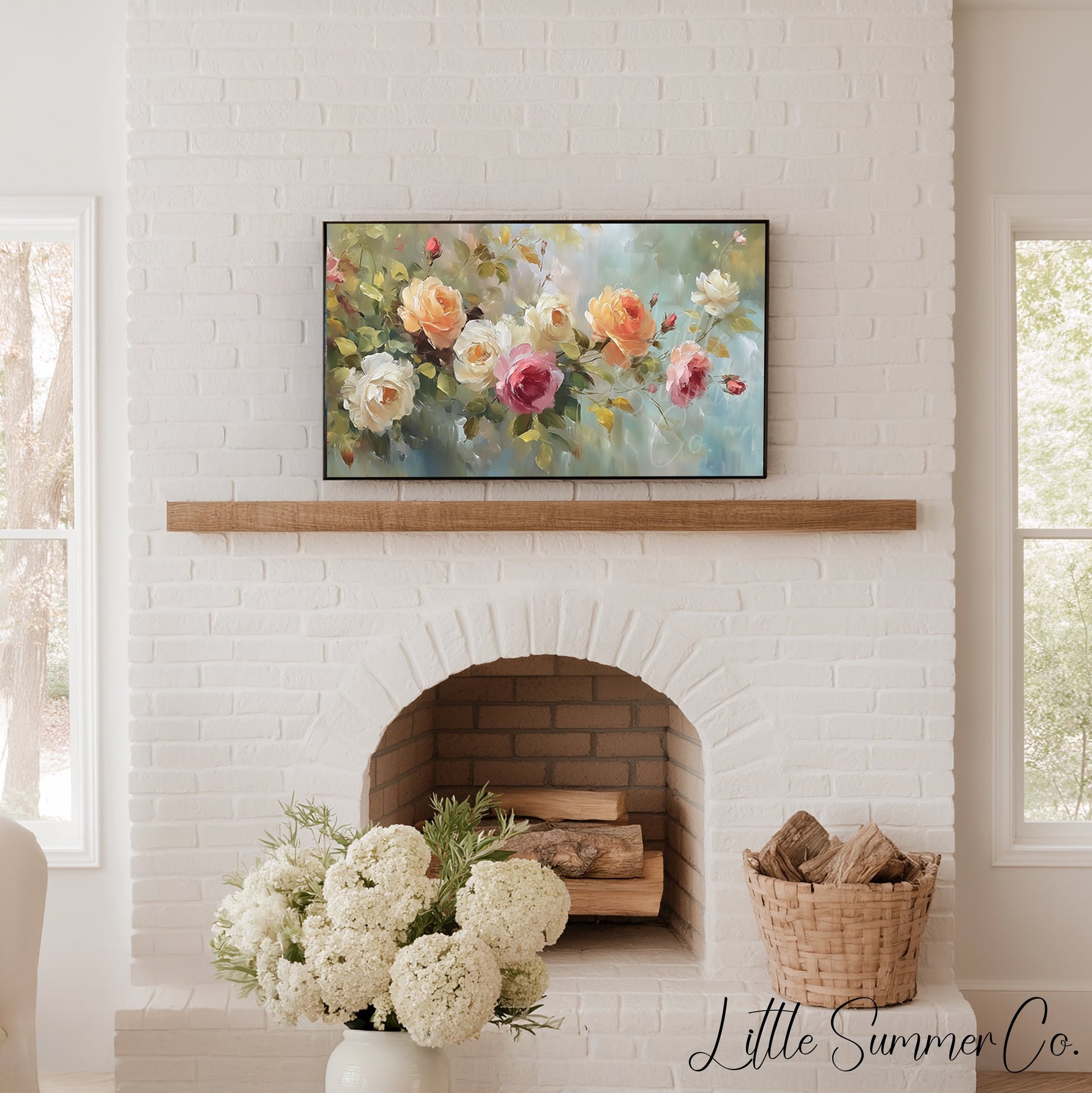 Trailing Rose Branches Frame TV Art displayed on a TV