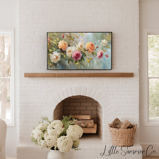 Trailing Rose Branches Frame TV Art displayed on a TV