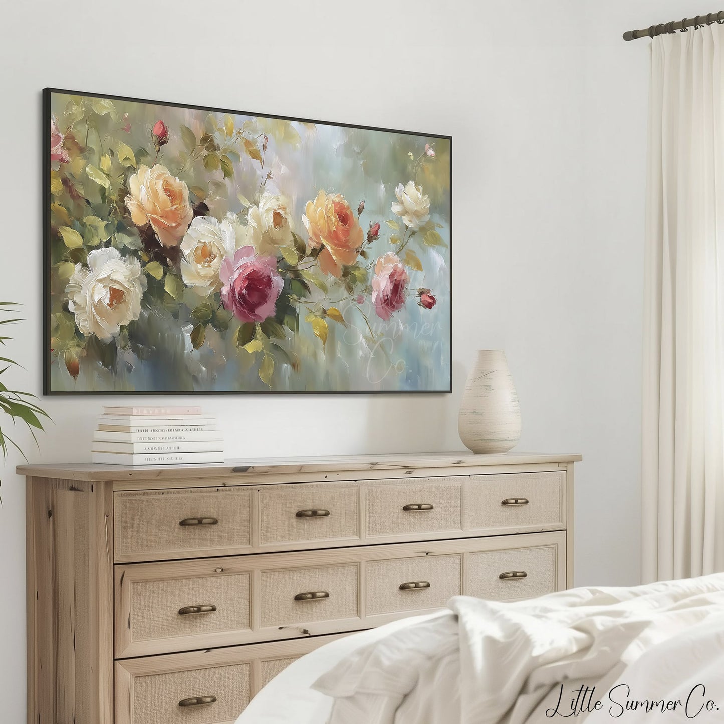 Trailing Rose Branches Frame TV Art displayed on a TV