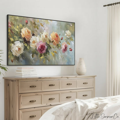 Trailing Rose Branches Frame TV Art displayed on a TV