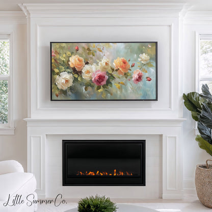 Trailing Rose Branches Frame TV Art displayed on a TV