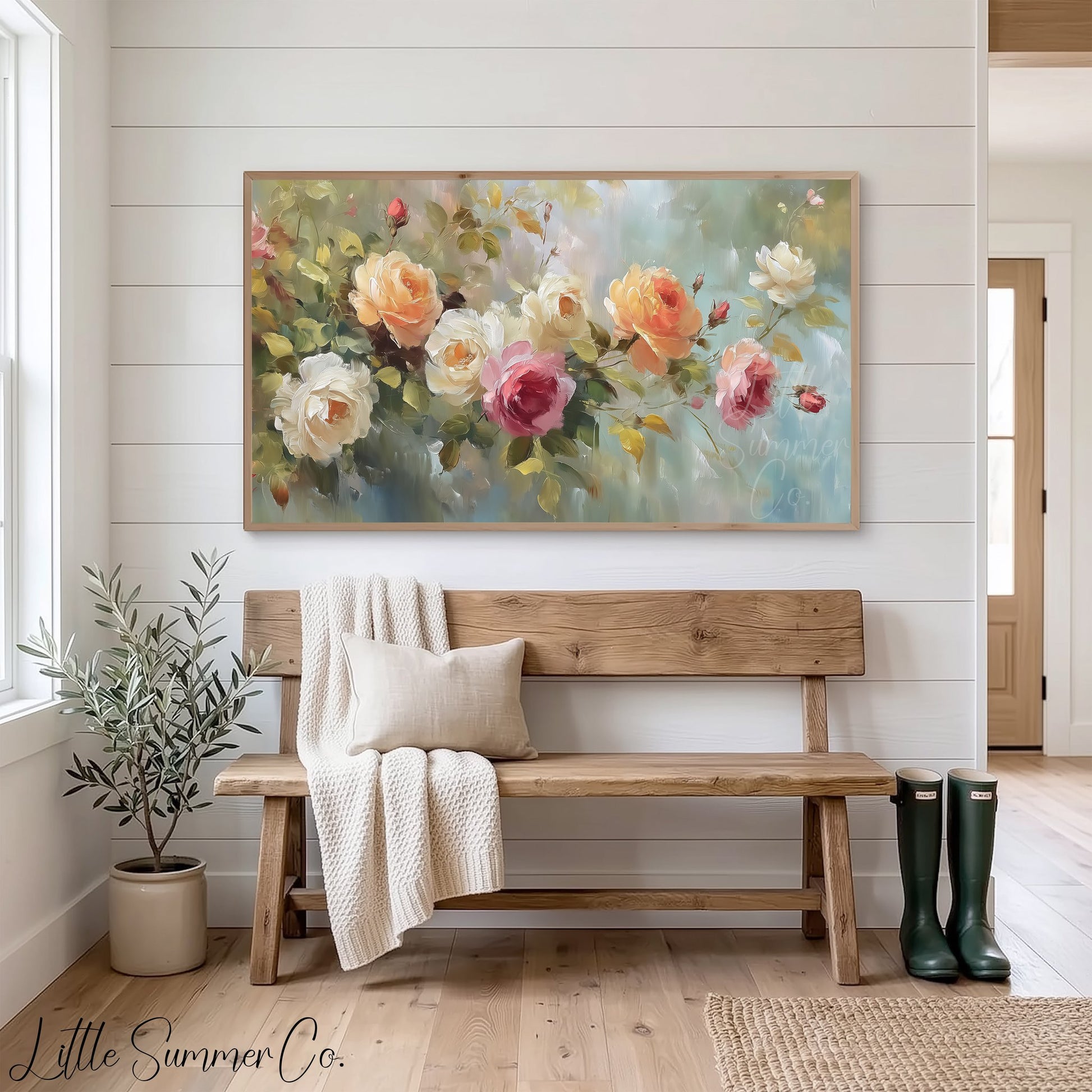 Trailing Rose Branches Frame TV Art displayed on a TV