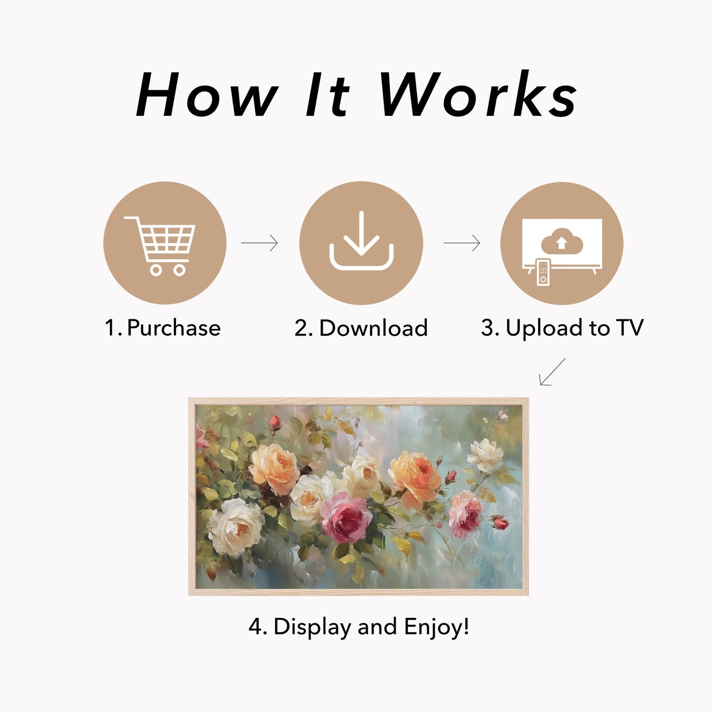 Trailing Rose Branches Frame TV Art displayed on a TV