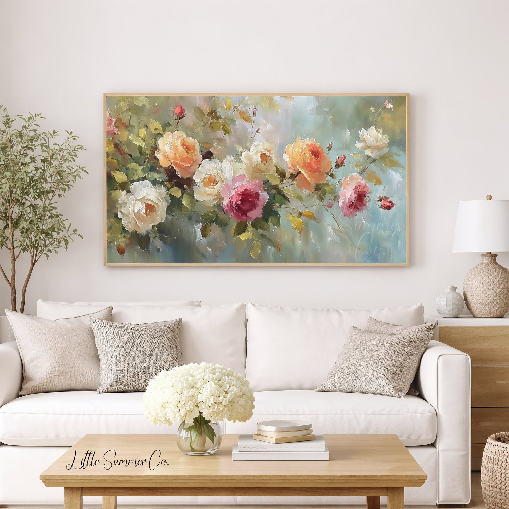 Trailing Rose Branches Frame TV Art displayed on a TV