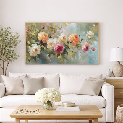 Trailing Rose Branches Frame TV Art displayed on a TV