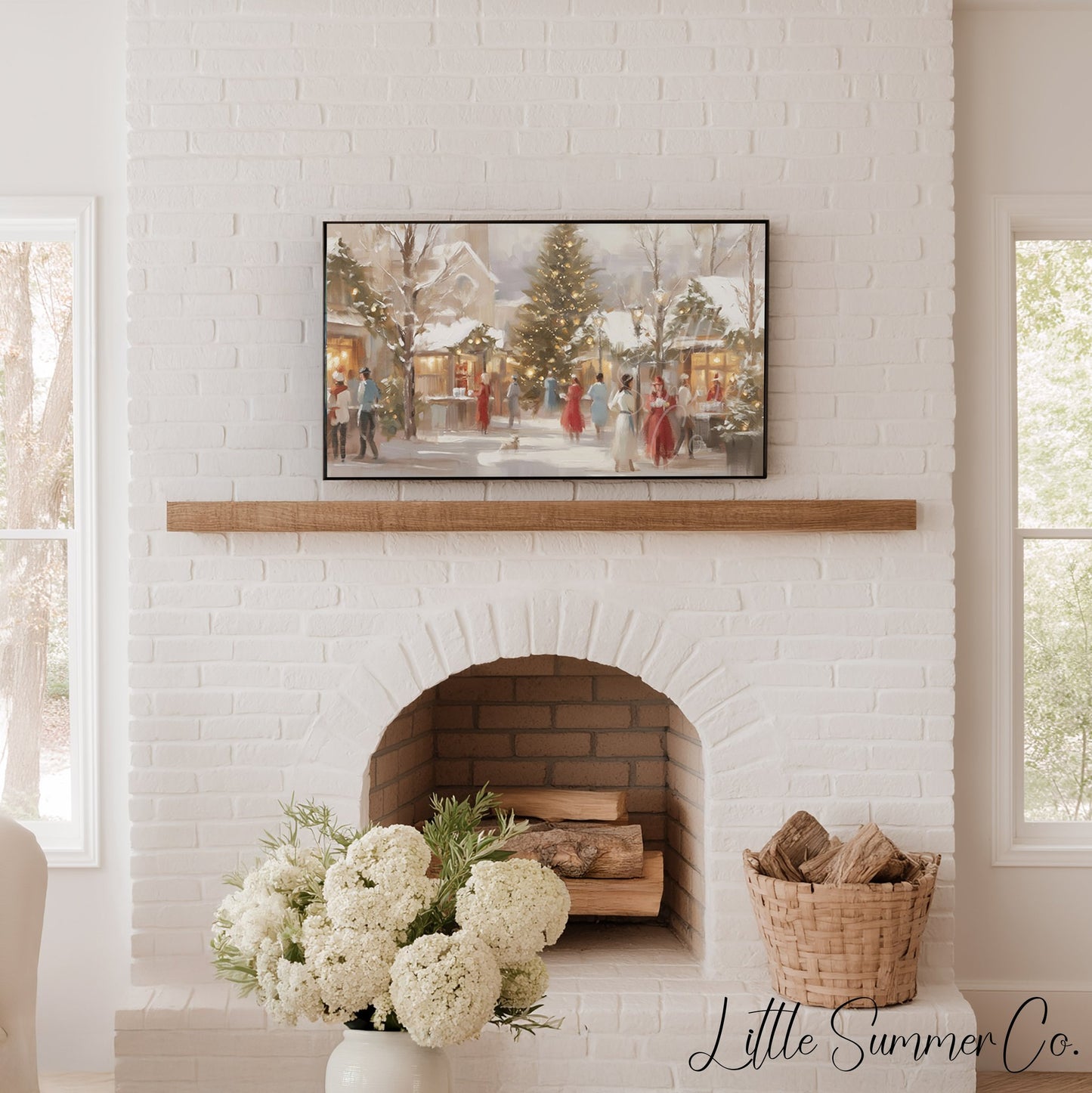 Village Christmas Market Frame TV Art displayed on a TV
