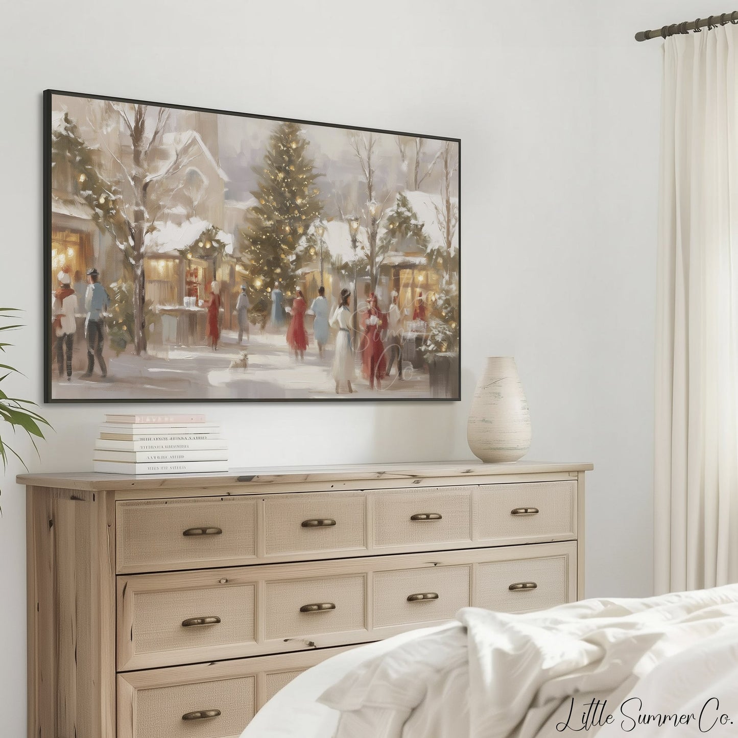 Village Christmas Market Frame TV Art displayed on a TV