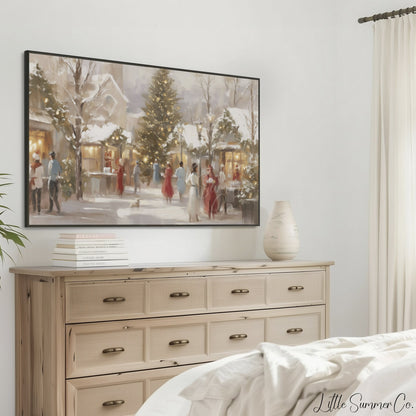 Village Christmas Market Frame TV Art displayed on a TV