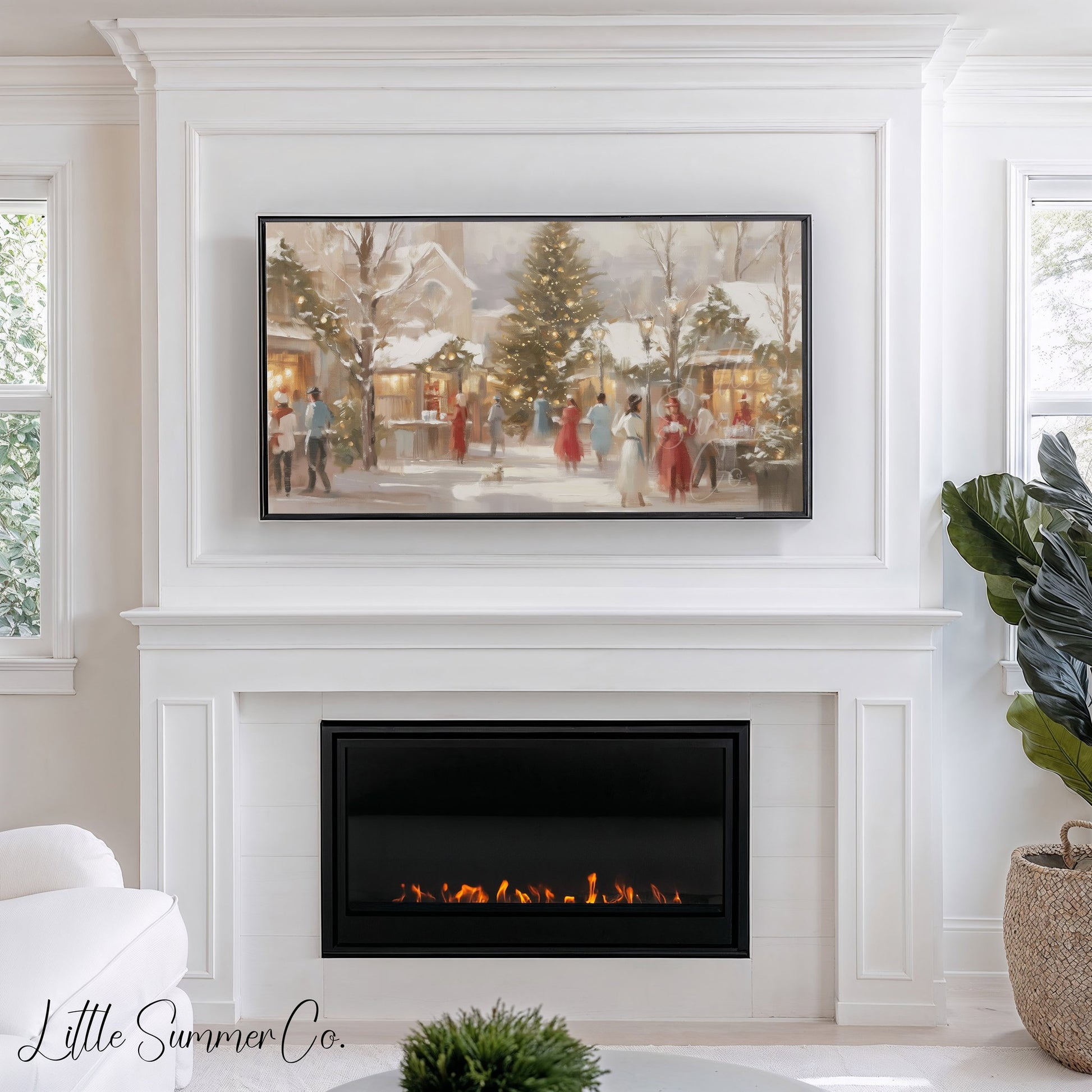 Village Christmas Market Frame TV Art displayed on a TV